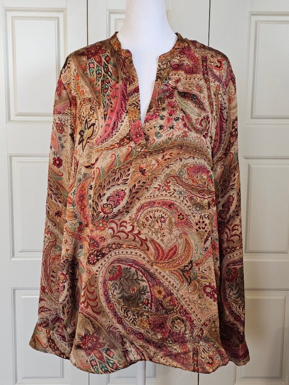 Ralph Lauren Paisley Tunic Blouse Womens XL Multicolor Boho Floral